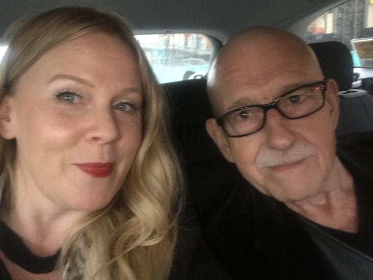 Bryan Bale and Angela Clarke in a car on the way to the film screening