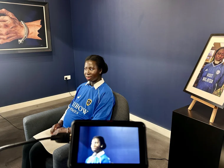 Behind the scenes during filming of the documentary Butetown Mona Lisa.